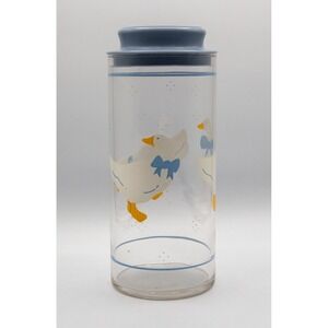 Vintage Country Goose Glass Canister Blue Bow Farmhouse Kitchen Jar with Lid